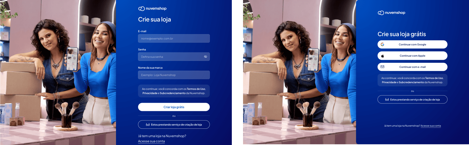 Formulário de criação de conta antes da otimização